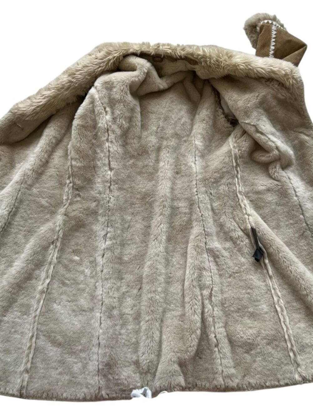 y2k Wilsons Leather coat womens Medium tan brown suede faux fur lining button up - Picture 3 of 8